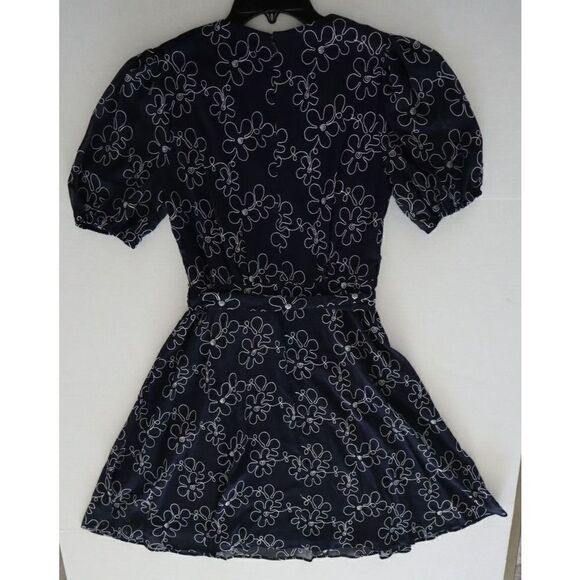 DKNY DD2F3346 Women's Sz 6 Black Embroidered Faux-Wrap Sheer-Sleeve Dress $139+ - Picture 7 of 16